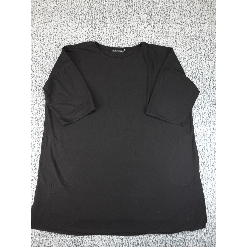 Gudrum Sjoden Tunic Top Womens XXL Black Good Solid Cotton Pockets 3/4 Sleeve